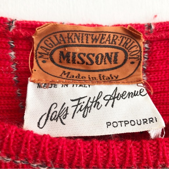 Rare Vintage 1960s Missoni Saks Fifth Avenue Red Striped Wool Sweater L - Picture 6 of 13